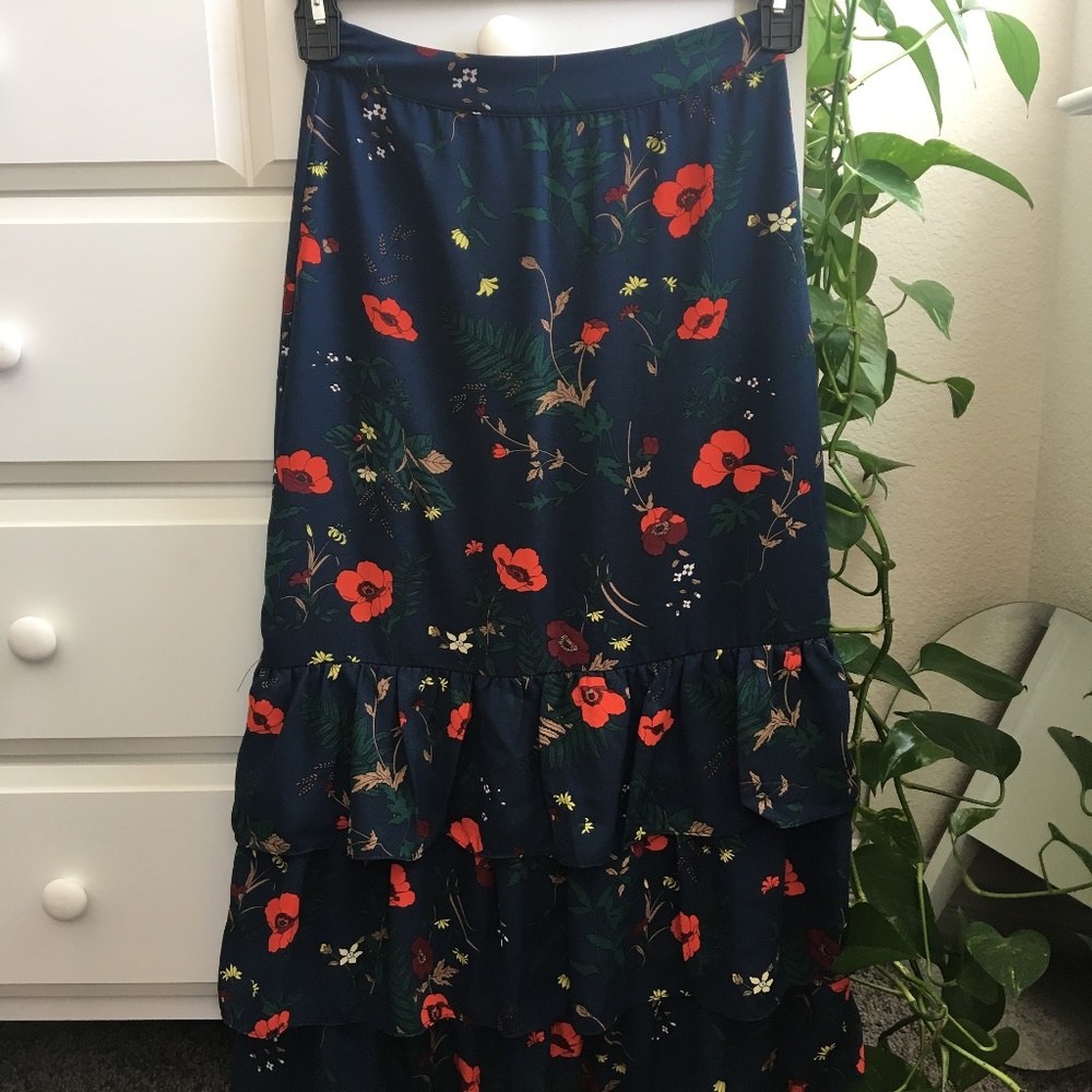 Floral ruffle maxi skirt